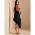 thumbnail image 2 of Black Womens Satin Halter Backless A-Line Mini Dress For Evening Wedding Guest Party, 2 of 6