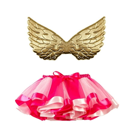 

ZMHEGW Toddler Girl Dress Kids Ballet Skirts Party Rainbow Tulle Dance Skirt With Wing Outfits Girl Clothes 5-8 Years