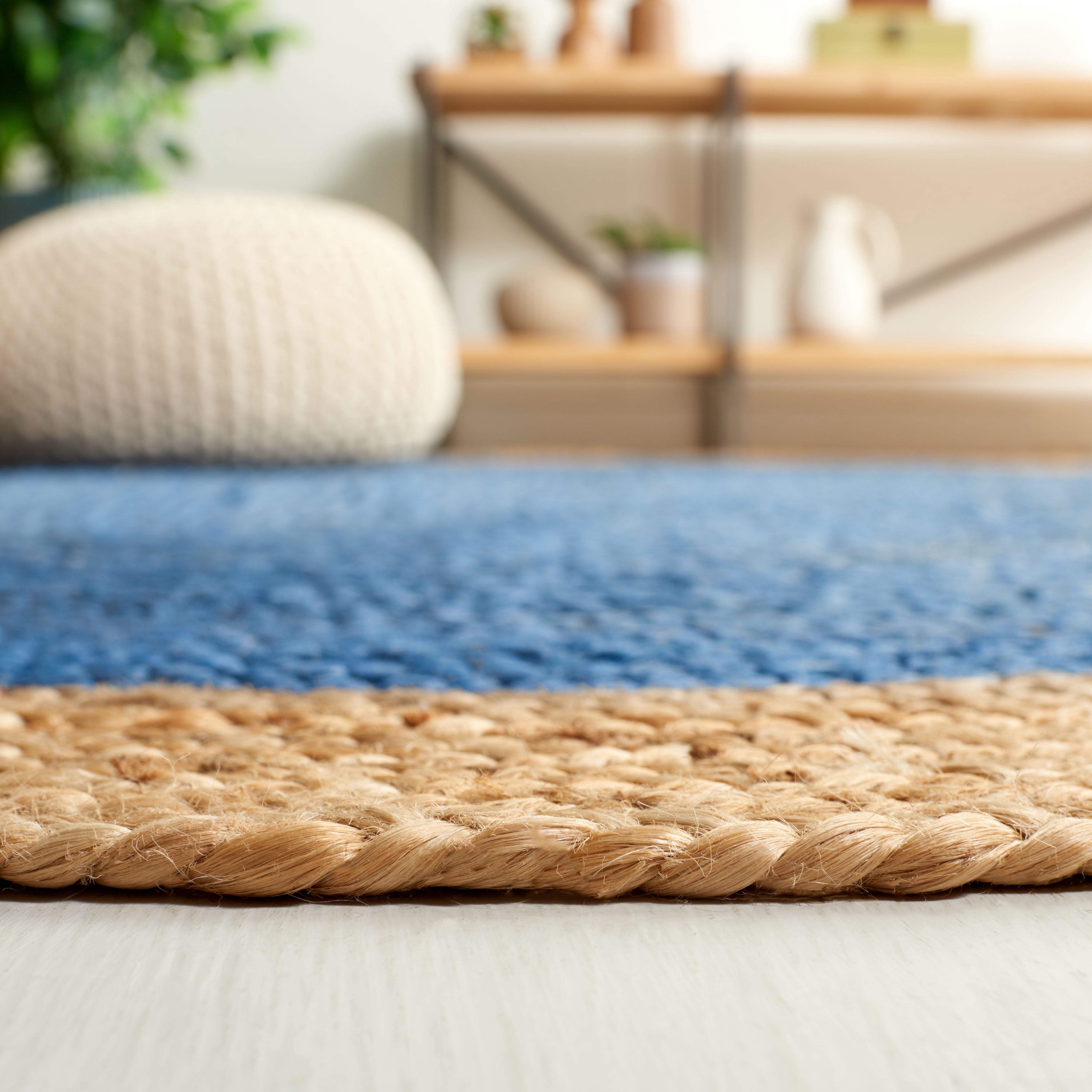 SAFAVIEH Natural Fiber Cebrail Geometric Area Rug, Royal Blue/Natural, 12' x 12' Round