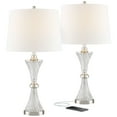 thumbnail image 3 of Regency Hill Luca Modern Table Lamps 25 1/2" High Set of 2 Twisted Glass with USB Charging Port White Drum Shade for Bedroom Living Room Office Desk, 3 of 10