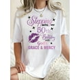 thumbnail image 2 of Women's Fashionable Gradient Purple Lip & " Grace & Mercy" Script Print T-Shirt - Casual Round Neck Short Sleeve, Comfortable Polyester Blend, Ideal for Summer, 2 of 8