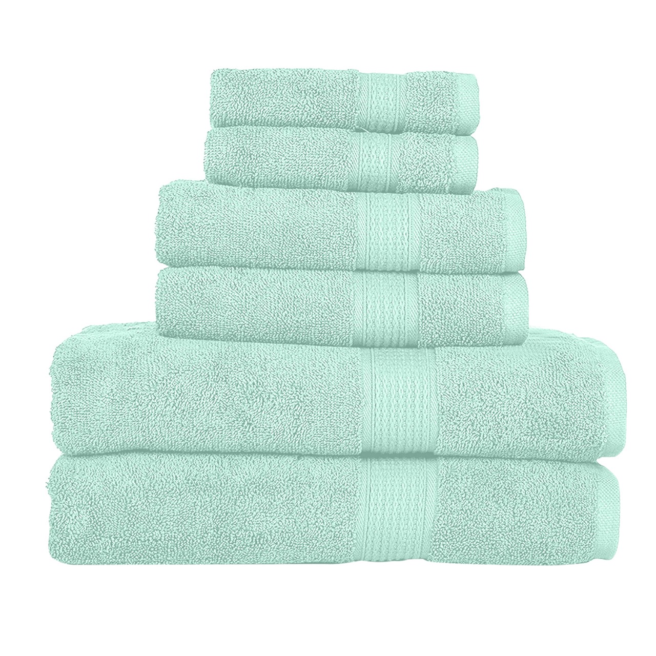 KAHAF COLLECTION 6 Piece Towel Set Aqua – 100% Ringspun Cotton Soft & Highly Absorbent – Includes 2 Bath Towels, 2 Hand Towels & 2 Washcloths – Quick Dry, Durable, and Luxurious Bathroom Essentials