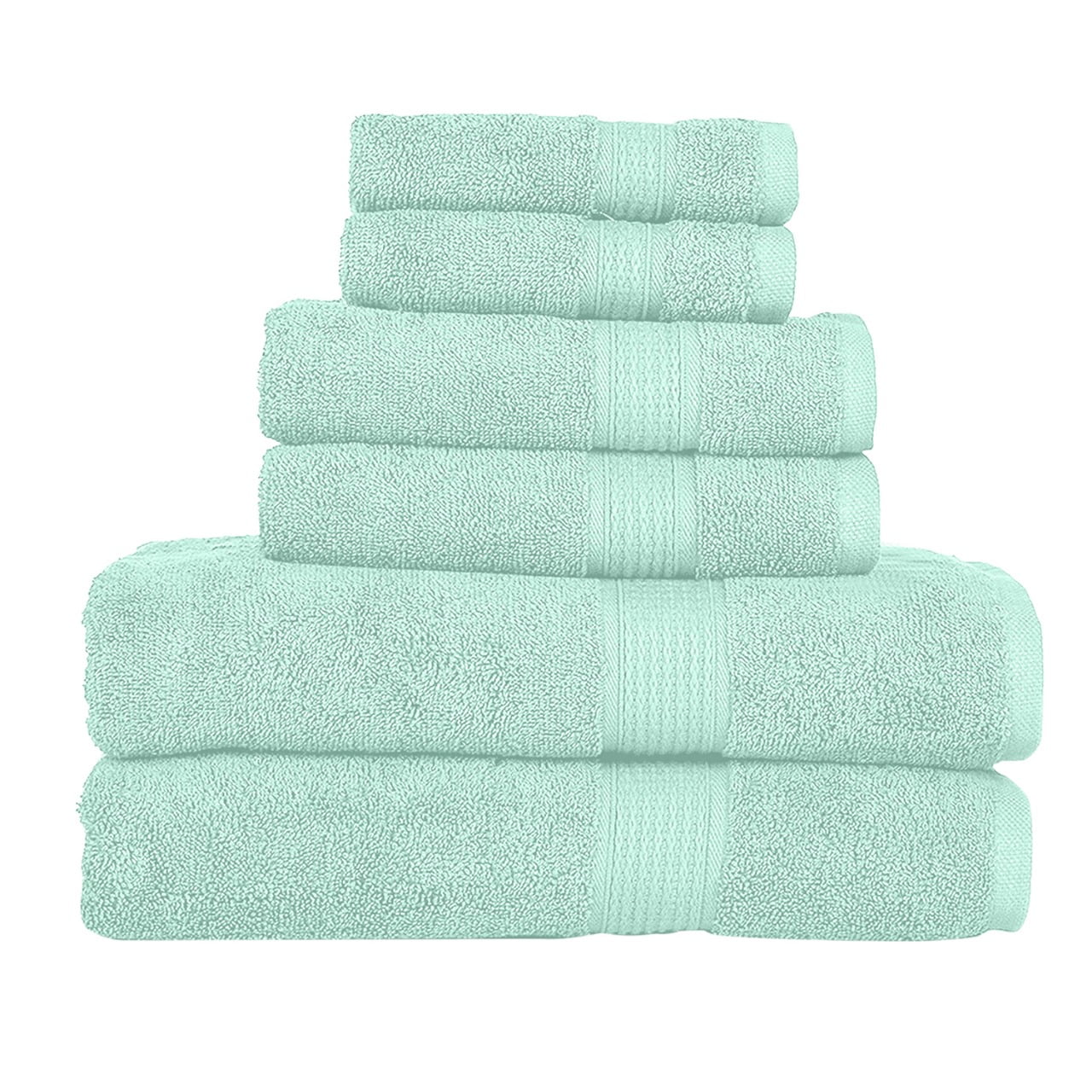 KAHAF COLLECTION 6 Piece Towel Set Aqua – 100% Ringspun Cotton Soft & Highly Absorbent – Includes 2 Bath Towels, 2 Hand Towels & 2 Washcloths – Quick Dry, Durable, and Luxurious Bathroom Essentials