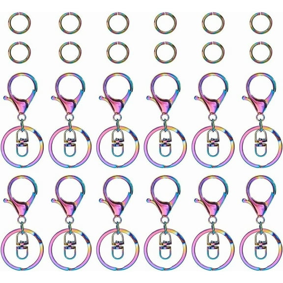 1set Alloy Split Key Rings Keychain Clasp Findings with Lobster Claw Clasps and Swivel Clasps & 201 Stainless Steel Open Jump Rings Cadmium Free & Nickel Free & Lead Free Rainbow color 69mm 12pcs