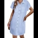 thumbnail image 3 of Vestido Camisero Informal de Verano para Mujer, de Algodón y , con Cuello en V, Botones, Corta y Cintura Holgada, Azul Rayado, Talla L, 3 of 8