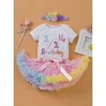 thumbnail image 4 of Bagilaanoe 3Pcs Newborn Baby Girls Birthday Outfits Letters Print Short Sleeve Romper Tops + Mesh Tutu Skirt + Headband 3M 6M 12M 18M 24M Infant Casual Skirt Set, 4 of 9