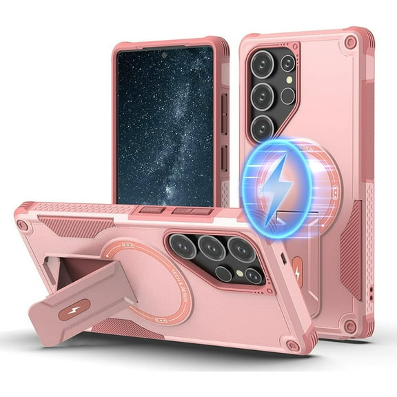 Dteck for Samsung Galaxy S24 Ultra Case with Stand, Heavy Duty Military-Grade Protection Rugged Case for Galaxy S24 Ultra Compatible with MagSafe, Kickstand Shockproof Phone Cover for S24 Ultra,Pink
