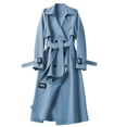 thumbnail image 1 of Mid-Length Trench Coat, British-Style Overcoat, Small-Size Long Jacket Blue L , Trench Coat, 1 of 4