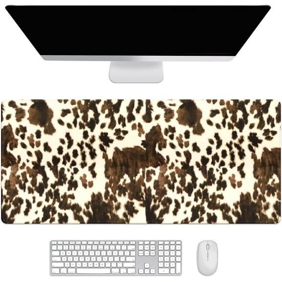 Brown Western Cow Print Desk Mat, Desk Accessory, Cute Workspace, Trendy Workspace, Trendy, 35.4x15.7in Large Gaming Mouse Pad, Cute Desk Topper, Pretty Desk Pad