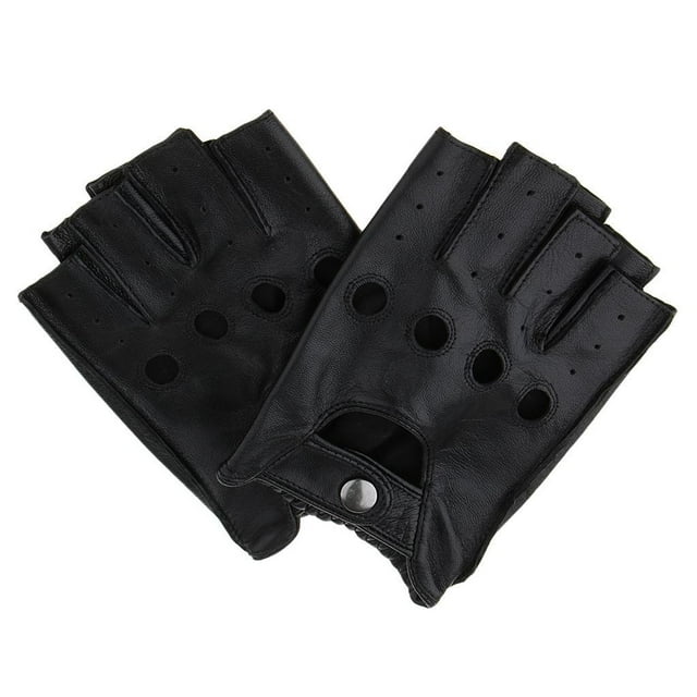 maskred Fashionable Retro PU Leather Men s Fingerless Driving Cycling Gloves Black Button L 5Set