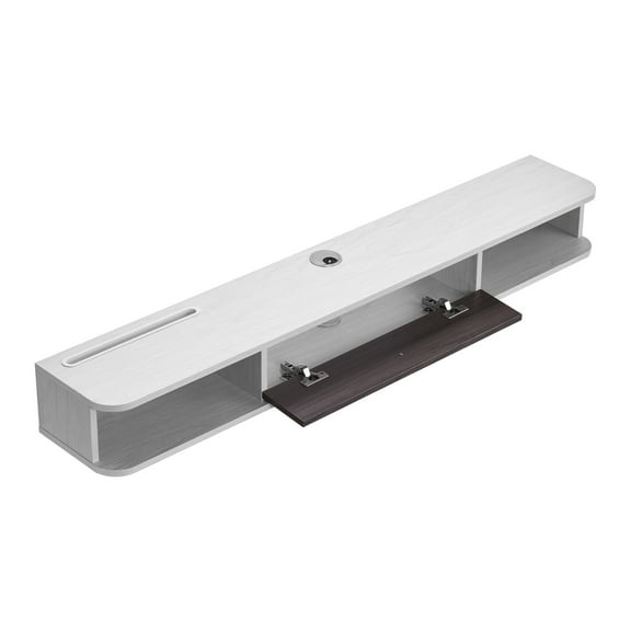 KFFKFF Suspended TV Unit, 55-inch Wall-Attached Media Hub with Wire Passage, Contemporary Suspended TV Ledge with Storage Compartment, Particle Board Stand for DVD Equipment, Cable Box