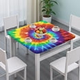 thumbnail image 3 of Colorful Tie Dye Pattern Square Fitted Tablecloth with Elastic Edge,Square Table Cover,Washable Elastic Table Cover for Home Kitchen Party Decor 34"x34", 3 of 6