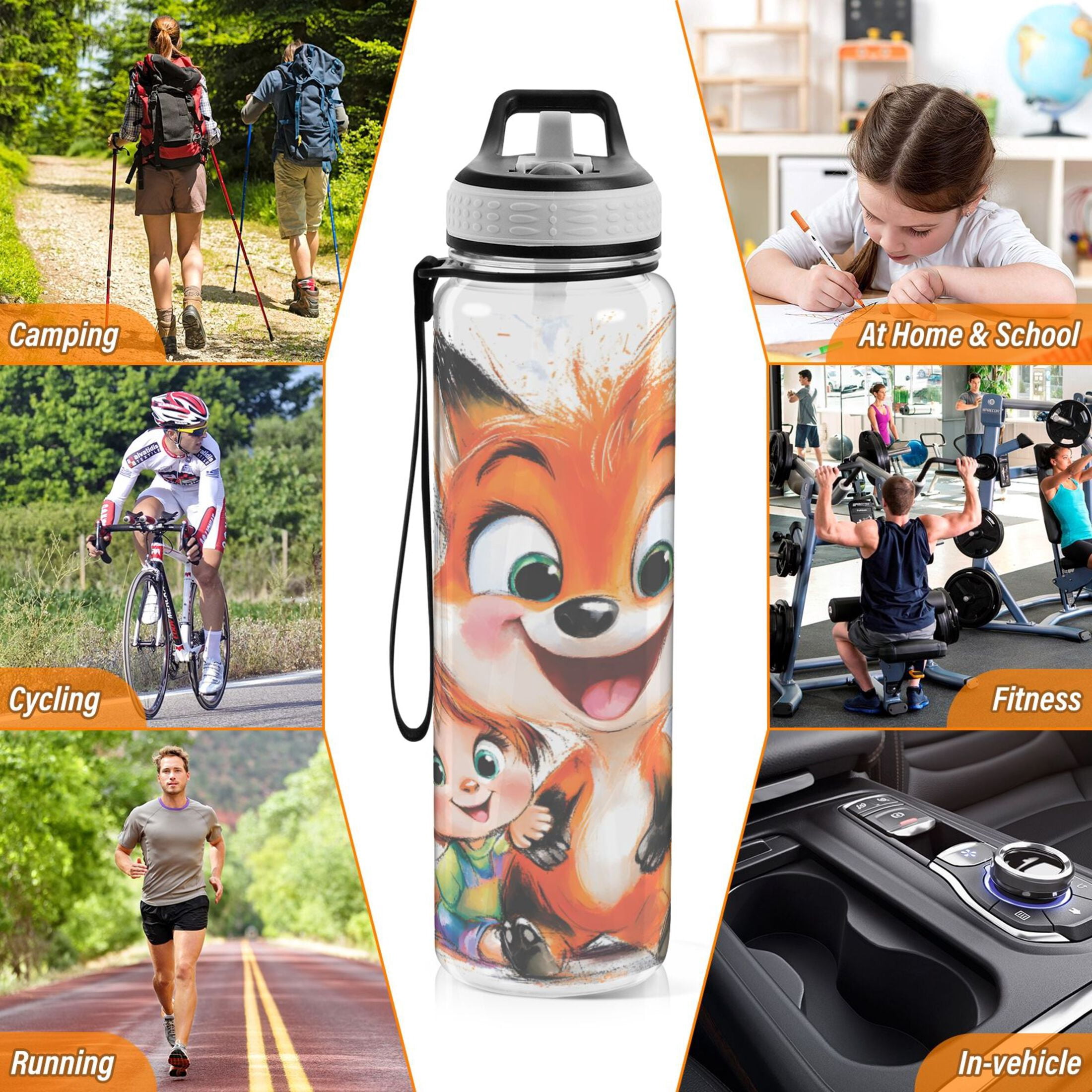 Baby and Fox 1000ml Tritan Sport Bottle Straw LeakProof Food-Grade Portable Wide Handle