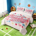 thumbnail image 3 of Manfei Baseball Sports Bed Spread Queen, Colorful Hearts Queen Coverlet Set, Pastel Pink Blue, Pink Reversible 3 Pieces, 1 Quilt and 2 Pillowcases, 3 of 7