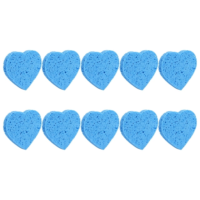 EeaseCA 10PCS Makeup Removal Sponge Heart Shaped Cellulose Sponge Face Washing Sponge Cosmetic Puff (Blue)