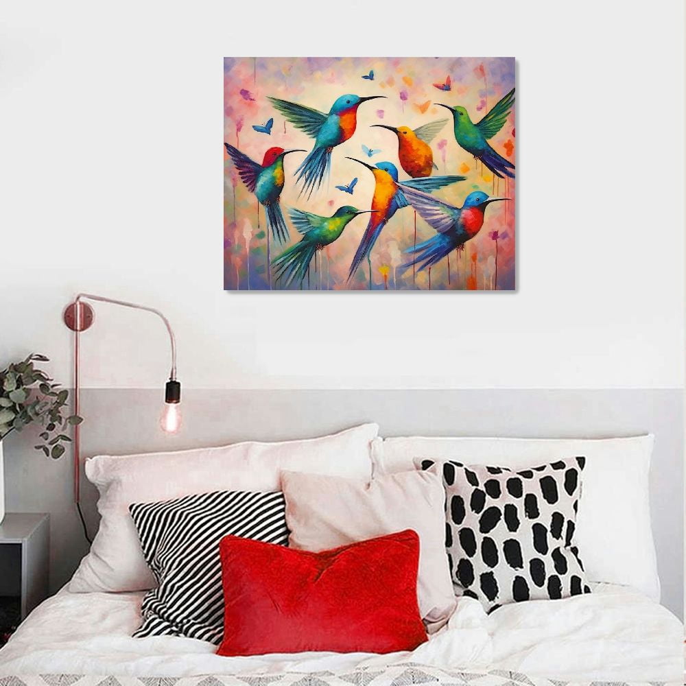 ARISTURING  Large Size Bird Canvas Wall Art Colorful Hummingbird Painting Picture Prints Modern Abstract Artwork for Living Room Kitchen Decorations Ready to Hang