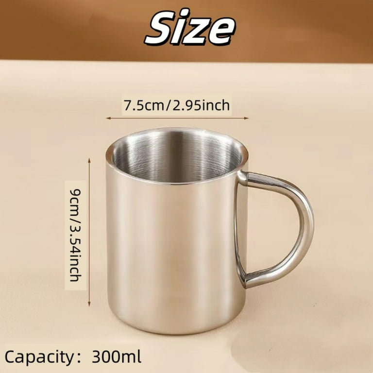 Stainless Steel Coffee Cup,10oz/300ml Camping Mugs with Handle,Durable Tea  Mug Cups for Camping,Silver