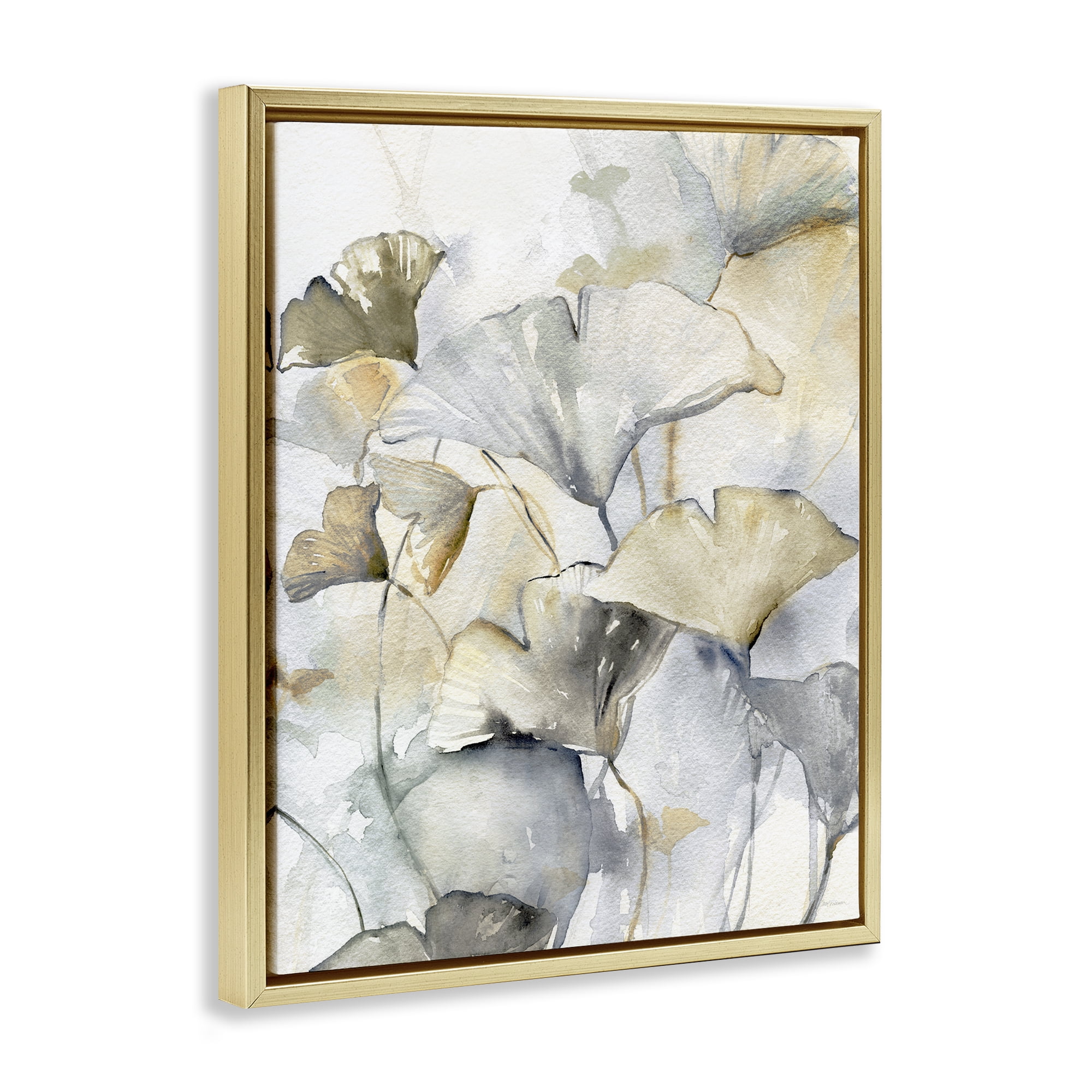 Stupell Industries Abstract Gingko Leaves Plants & Flowers Painting Gold Floater Framed Canvas Art Print Wall Art, 25 x 31