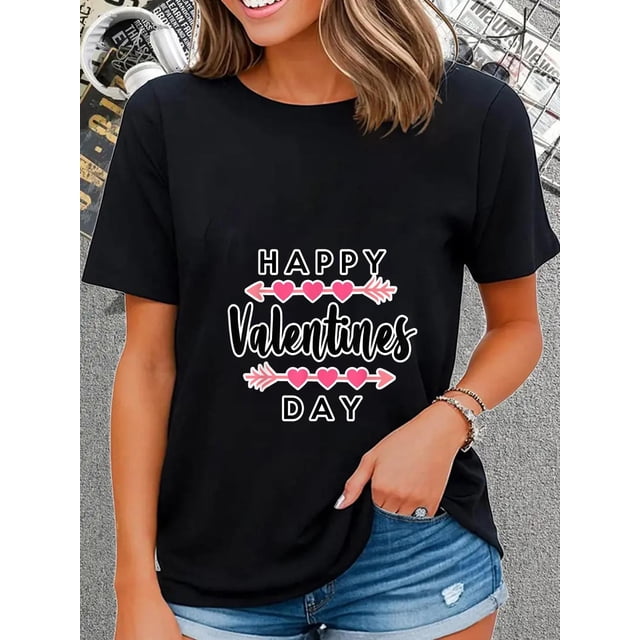 Camiseta "Feliz Día de San Valentín": Camisa informal y cómoda de manga corta con un divertido diseño de corazones. Lavable a máquina. Perfecta para cualquier ocasión. Camisetas bonitas.