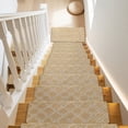 thumbnail image 2 of PURE ERA 14pcs Bullnose Carpet Stair Treads Cover 9.5" x 30"with 1pc Matching Landing Mat 24" x 36" for Wooden Steps Tape Free Non-Slip (Khaki Diamond Trellis), 2 of 12