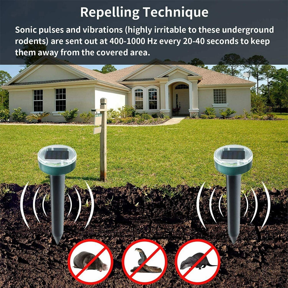 2Z 8Pcs Mole Repeller Solar Charge, Mole Rat Repellent Solar Ultrasonic Repeller Spike Garden Pest Deterrent,Garden Supplies