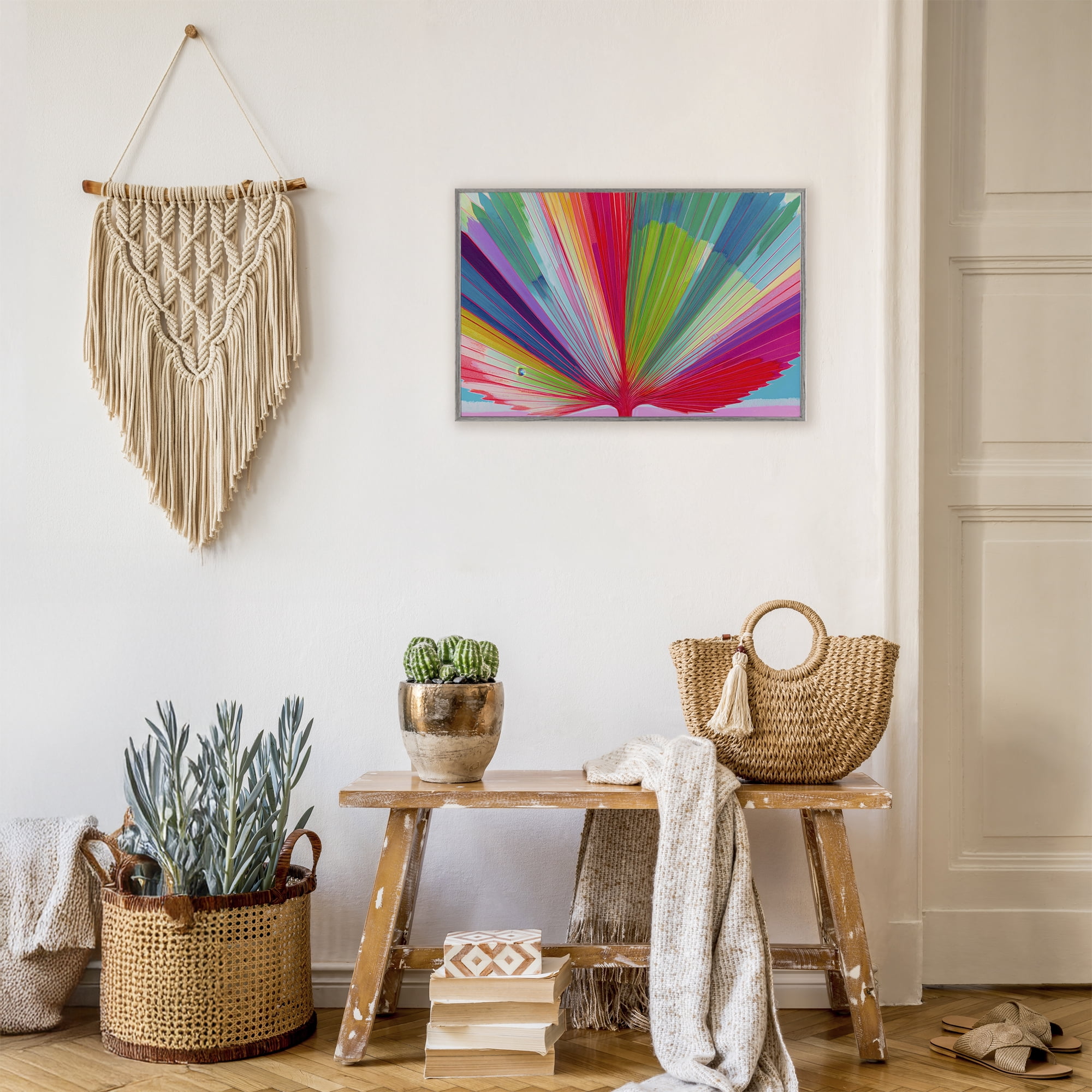Stupell Industries Palm Fan In Spectrum Gray Framed Giclee Art, design by Chromatic Storm Studio