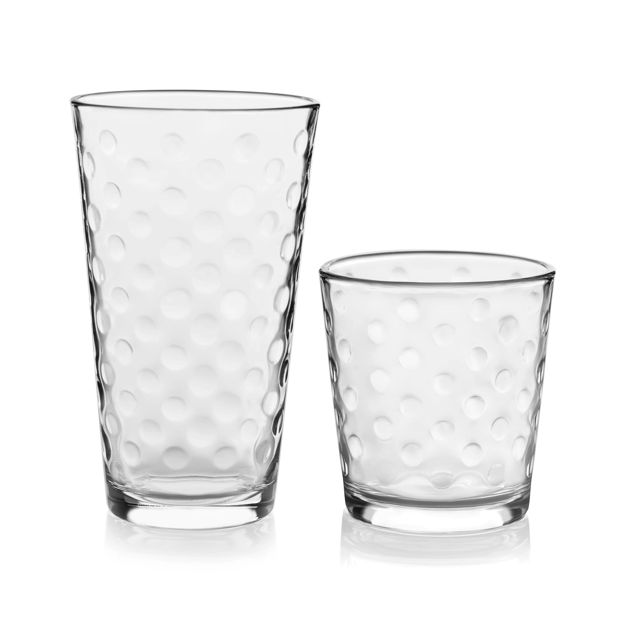 Libbey Awa Tumbler and Rock Glasses Drinking Set, Elegant Polka Dot Drinking Glasses Set of 16, All Purpose Glass Cups Set for Events and Everyday Use