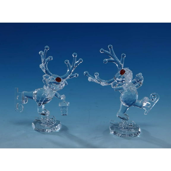 Icy Giftware Ice Skating Reindeer Christmas Figurine Decorations - 6.25" - Set of 2