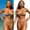 thumbnail image 2 of Women Two Piece High Waist Thong Bathing Suit Stripe Textured Swimming Costume, 2 of 13