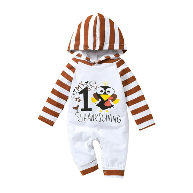 xiaxaixu Barboteuse pour Bébés Jour de l'Action de Grâce, Motif Imprimé une-Pièce à Capuche