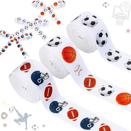 3 Rolls Sports Theme Ribbons 18 Yards Craft Ribbons for Wreath Hair Bow Wrap Gifts Pack Soccer Basketball Grosgrain Ribbons Birthday Wedding Gender Reveal Party Accessory Decorations