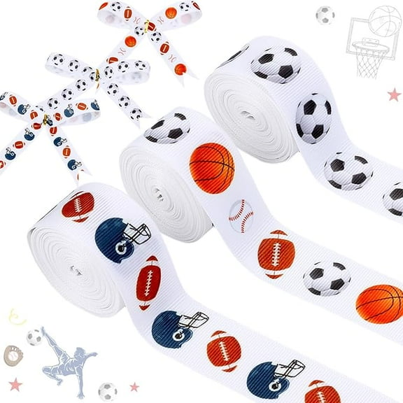 3 Rolls Sports Theme Ribbons 18 Yards Craft Ribbons for Wreath Hair Bow Wrap Gifts Pack Soccer Basketball Grosgrain Ribbons Birthday Wedding Gender Reveal Party Accessory Decorations