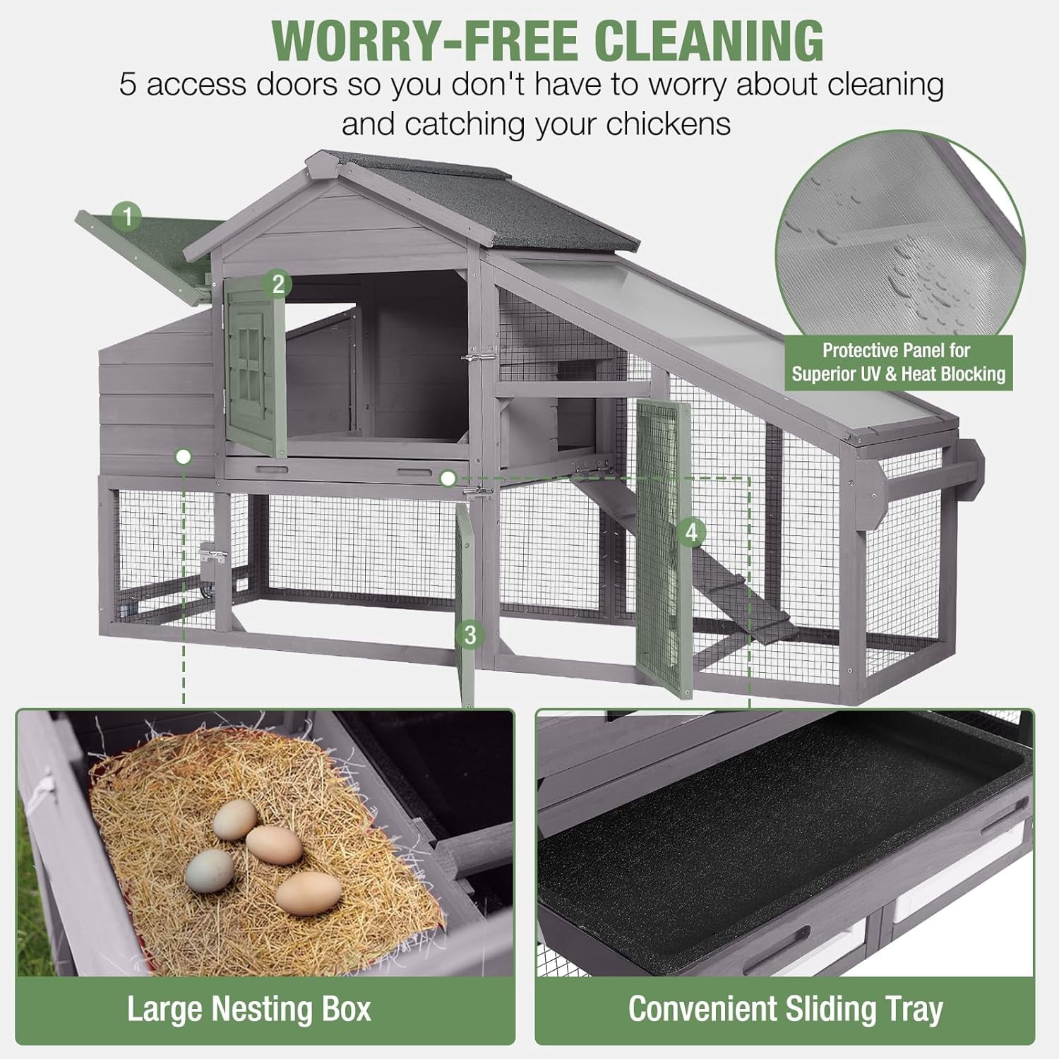 Aivituvin Chicken Coop for 2-4 Chickens with Wheels Outdoor Chicken House Mobile Large Poultry Cage Pull Out Tray No Leakage Red