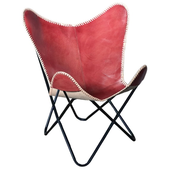 Genuine Leather Butterfly Chair Folding Lounge Modern Sling Accent Seat