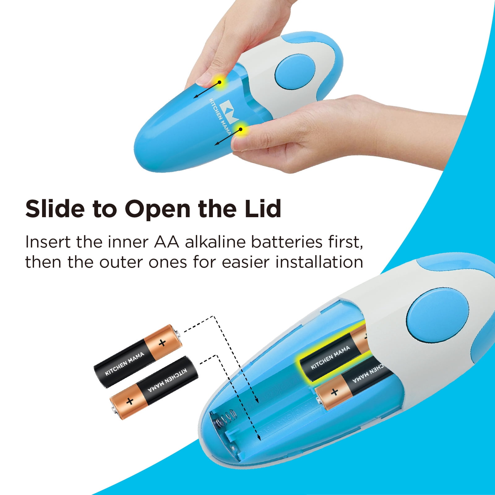 Kitchen Mama Auto Electric Can Opener, Sky Blue, Plastic, Battery Powered with Smooth Edge