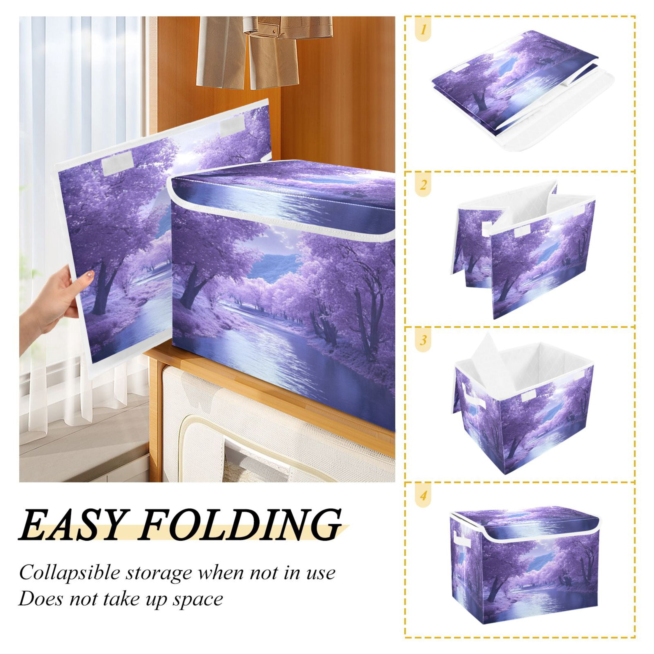 Storage Box With Lid 16.5x12.6x11.8In Foldable Stacked Household Storage Box Purple River Picture