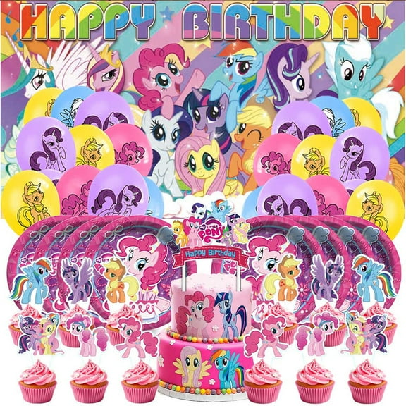 My little pony Birthday Party Supplies Balloons Paper Plates Decoration Cake Topper Decor Tableware Banner Backdrop