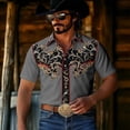 thumbnail image 2 of LIIPEE Western Cowboy Floral Graphic Shirt For Men Short Sleeve Turn Down Collar Button Up Shirts Male Comfortable Breathable Tops,M, 2 of 5