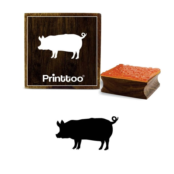 Printtoo Scrap-Booking Pig Design Diary Card Square Brown Wooden Rubber Stamp-5 x 5 Inches