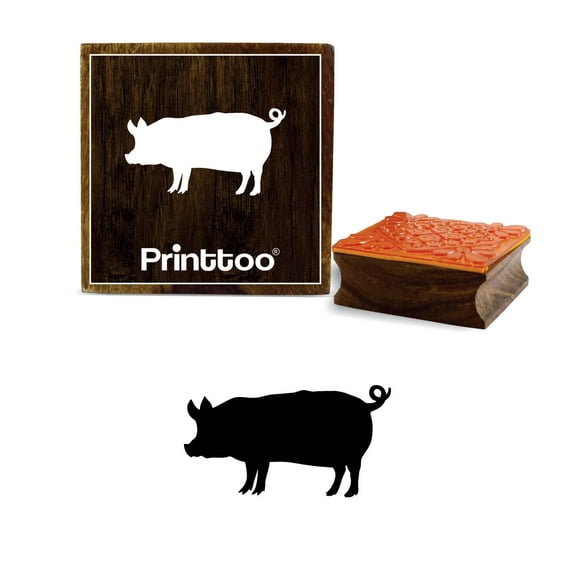 Printtoo Scrap-Booking Pig Design Diary Card Square Brown Wooden Rubber Stamp-5 x 5 Inches
