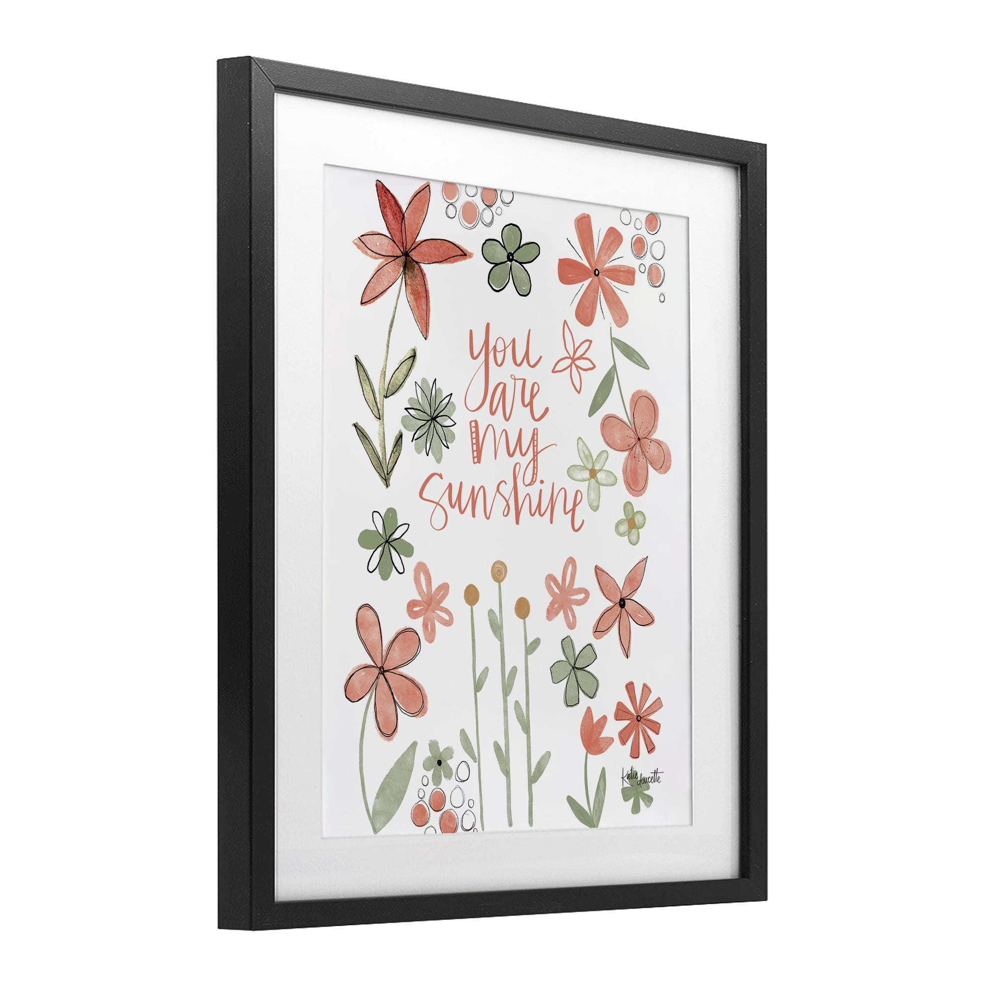 Stupell Industries You Are Sunshine with Florals Black Framed Print Under Glass, design by Katie Doucette
