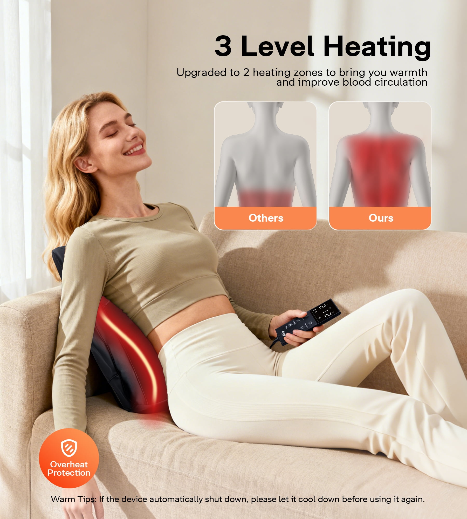 ALLJOY Lumbar Support Massager Pillow with Heat, Back Massager for Pain Relief, Neck Massger, 3 Heating Levels & 4 Mode & 3 Intensities, Christmas&Birthday Gifts for Women Men