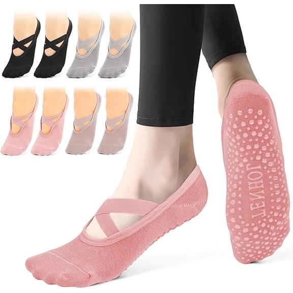 4 Pairs Grip Pilates Socks, Yoga Socks for Women Non Slip, Reformer Pilates Sock for Pilates, Ballet, Barre, Yoga, Dance
