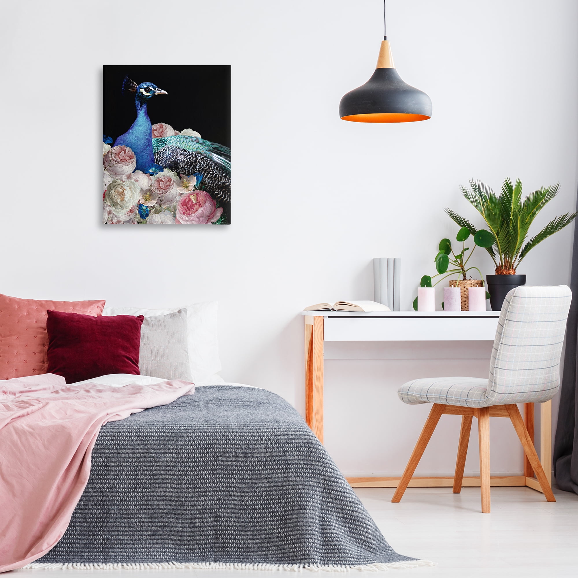 Stupell Industries Peacock & Peonies Animals Painting Wrapped Canvas Art Print Wall Art, 24 x 30