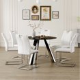 thumbnail image 2 of 6 Dining With 42-inch Round Sintered Stone Table, Stainless Steel Legs, White Chairs Silver Metal Stylish & Practical Table And 6 , Tabletop, Silver, Comfortable Design, 2 of 7