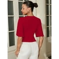 thumbnail image 4 of Chiclily Womens 3/4 Sleeve Wrap Blouse Red 2XL V Neck Dressy Casual Top Ruched T-Shirts, 4 of 6