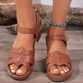 thumbnail image 2 of Slingback Heels for Women Trendy Splice Peep Toe Sandals Ankle Strap Buckle High Heeled Summer Dress Pumps Shoes Brown Size 8, 2 of 8