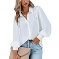 thumbnail image 2 of Annhoo Button down Shirts for Women Plus Size Lapel Long Sleeve Pleated Blouses Elegant Business Casual Tops, 2 of 6