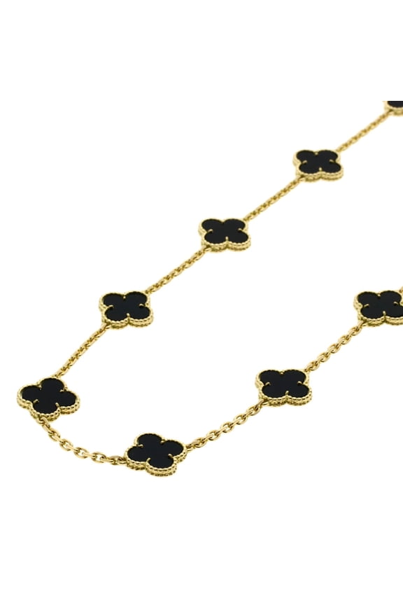 Pre-Owned Van Cleef & Arpels Vintage Alhambra 20-Piece Onyx Necklace, 18K Yellow Gold, Women's