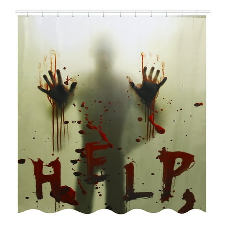 Outdoor Themed Bathroom Decor 71x71 Inch Polyester Waterproof Scary Help Bloody & Silhouette Shadow Bath Shower Curtain for Halloween Decoration Prop Home Bathroom Decoration Theme Decor ()